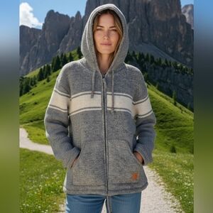 Modern Anoraka Full Zip 100% Wool Hooded Polar Fleece Lined Jacket Size Large